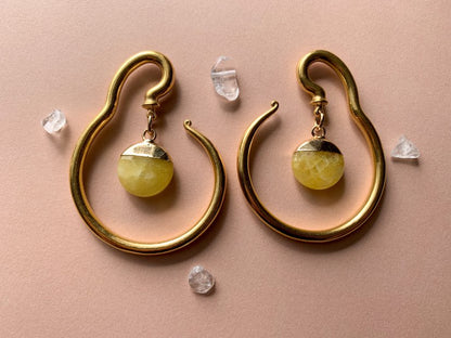 Gold Steel Hangers With Yellow Jade Pendant