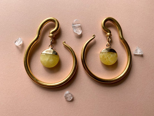 Gold Steel Hangers With Yellow Jade Pendant