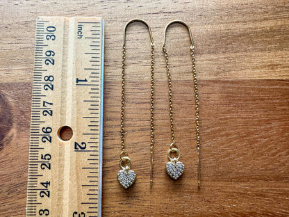 Gold Zircon Heart Threader Earrings