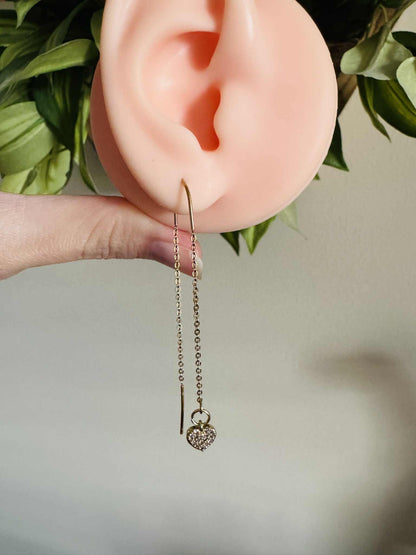 Gold Zircon Heart Threader Earrings