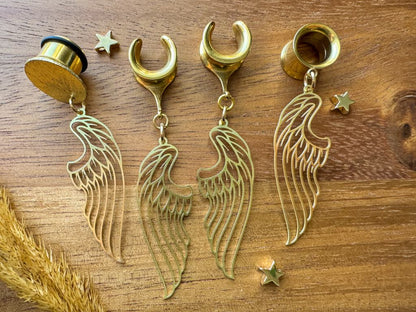 Gold Angel Wings Plug Earrings