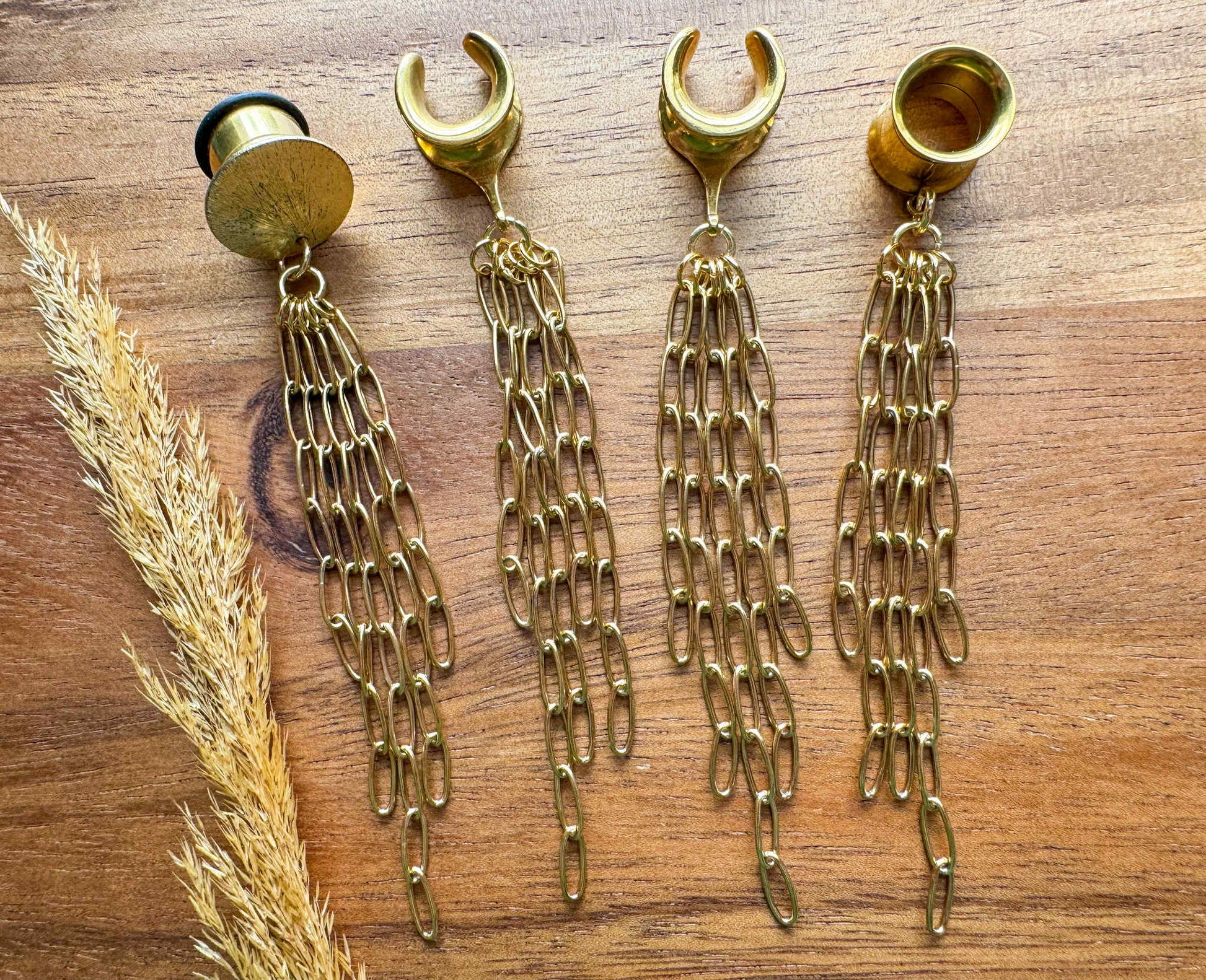 Gold Chain Dangles Plug Earrings