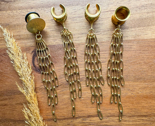 Gold Chain Dangles Plug Earrings