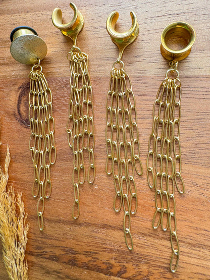 Gold Chain Dangles Plug Earrings