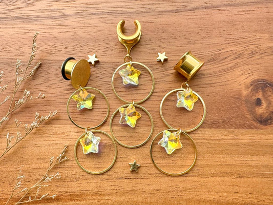 Gold Double Hoop & Reflective Stars