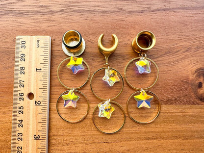 Gold Double Hoop & Reflective Stars