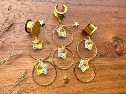 Gold Double Hoop & Reflective Stars