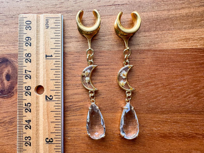 Gold Floral Moon Dangles