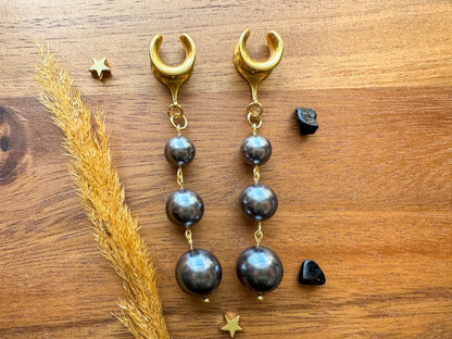 Gold & Gray Faux Pearls Plug Earrings