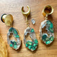 Gold & Green Druzy Dangles Plug Earrings