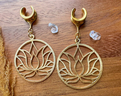Gold Plated Lotus Hoops Plug Earrings