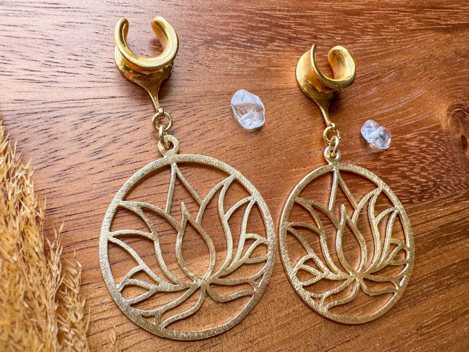 Gold Plated Lotus Hoops Plug Earrings