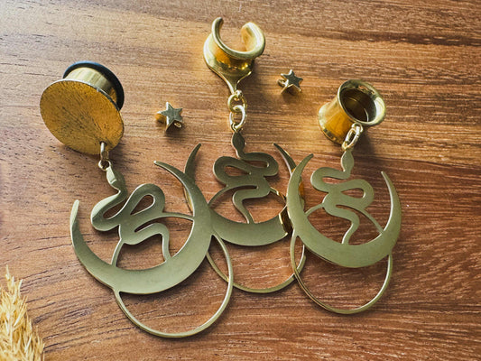 Gold Plated Snake and Moons Plug Earrings