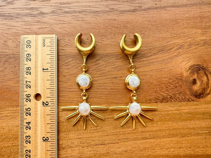 Gold Plated White Enamel Suns