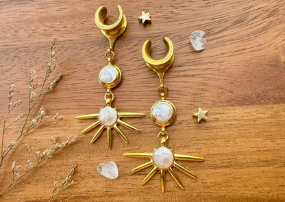 Gold Plated White Enamel Suns