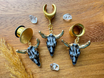 Gold & Resin Western Skulls Plug Earrings