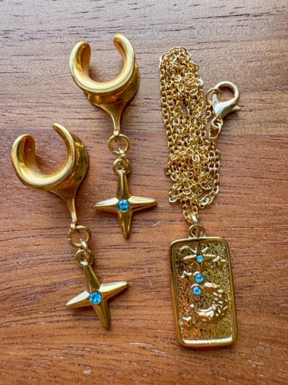 Gold Star Plugs With Matching Necklace