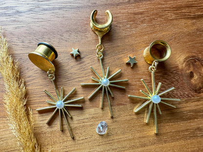 Gold Stars With Faux Pearl Plug Earrings