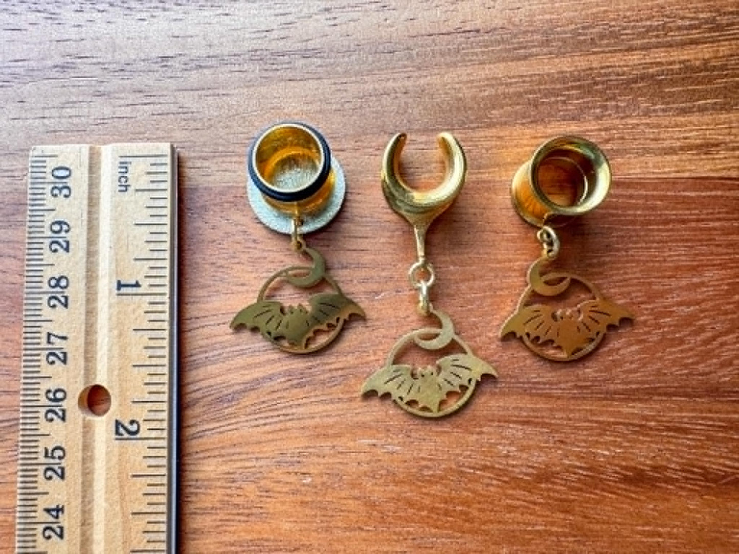 Gold Steel Bat and Moon Dangles