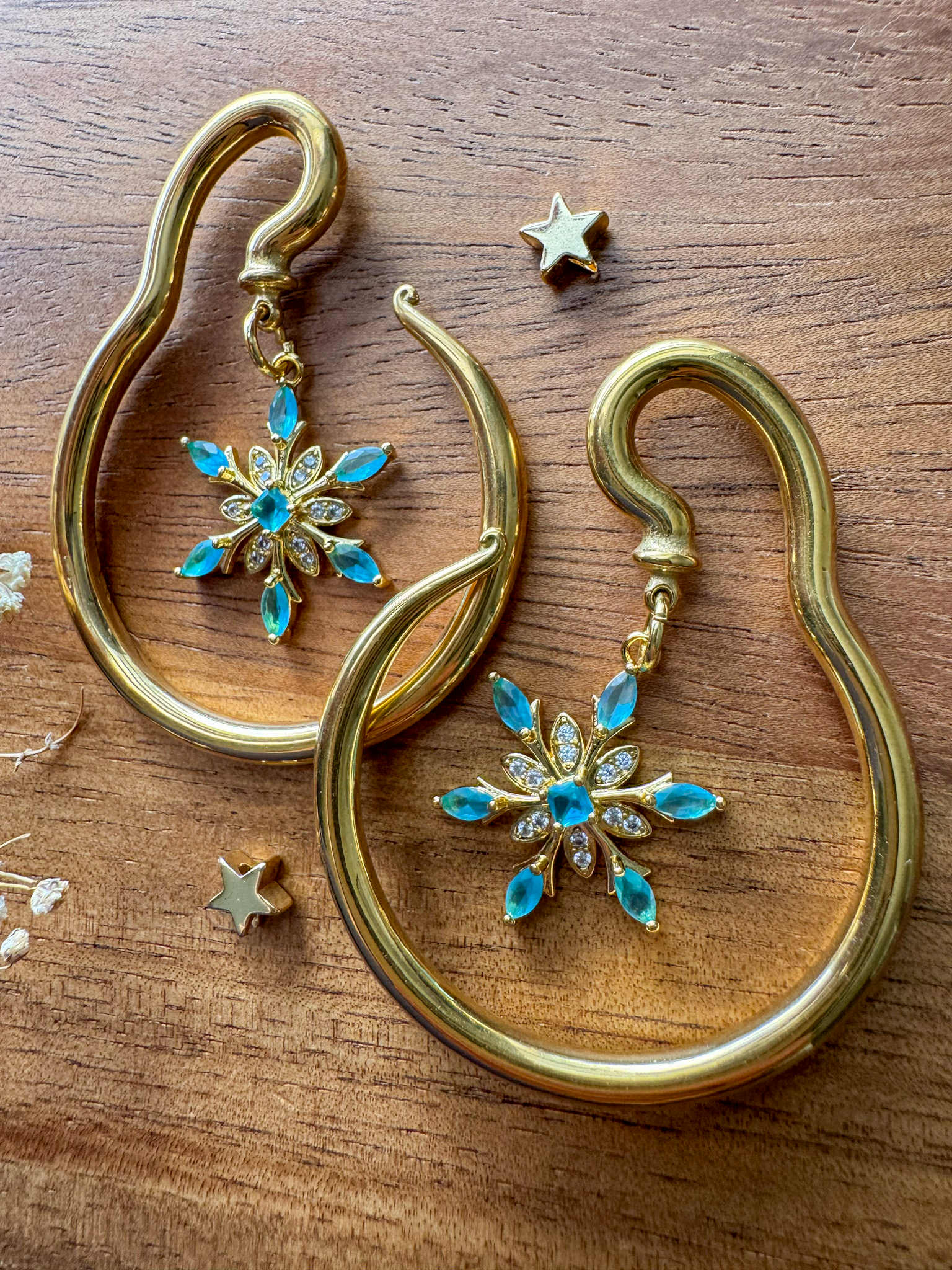 Gold Steel Hangers w/ CZ Snowflake