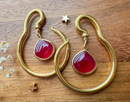 Gold Steel Hangers w/ Cranberry Jade Jewel