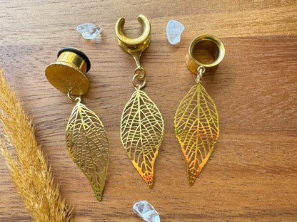 Gold Tone Leaves Plug Earrings