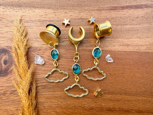 Gold Zinc Alloy Clouds With Blue Glass Gem