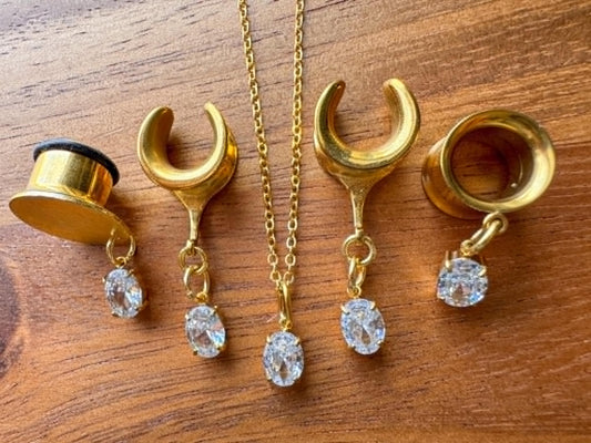 Gold Zircon Plugs With Matching Necklace Plug Earrings