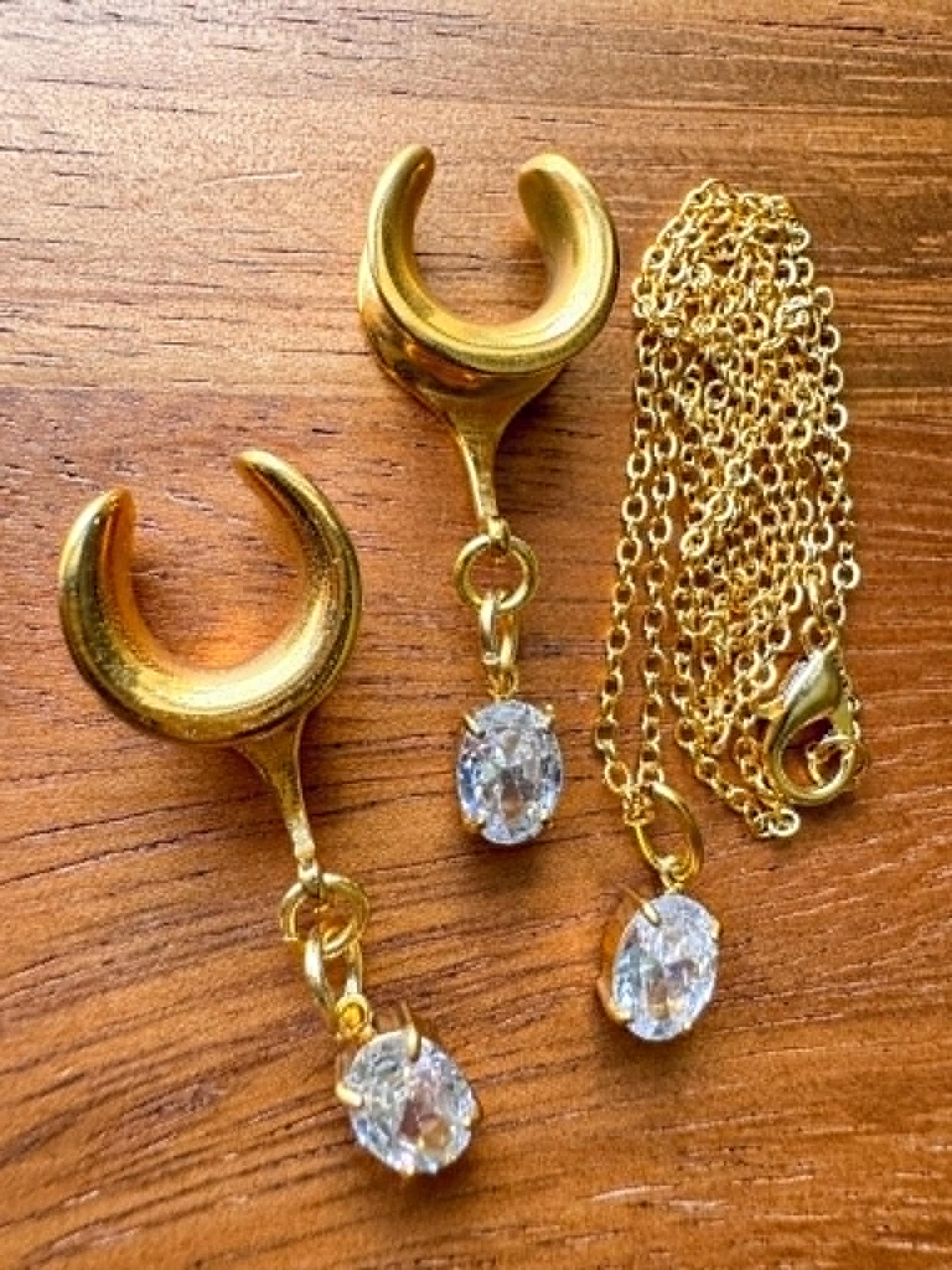 Gold Zircon Plugs With Matching Necklace Plug Earrings