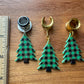 Gold or Silver Plaid Holiday Trees Plug Earrings
