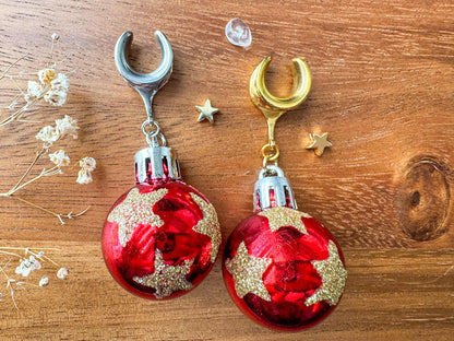 Gold or Silver Red Christmas Ornaments Plug Earrings