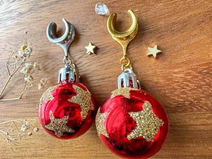 Gold or Silver Red Christmas Ornaments Plug Earrings
