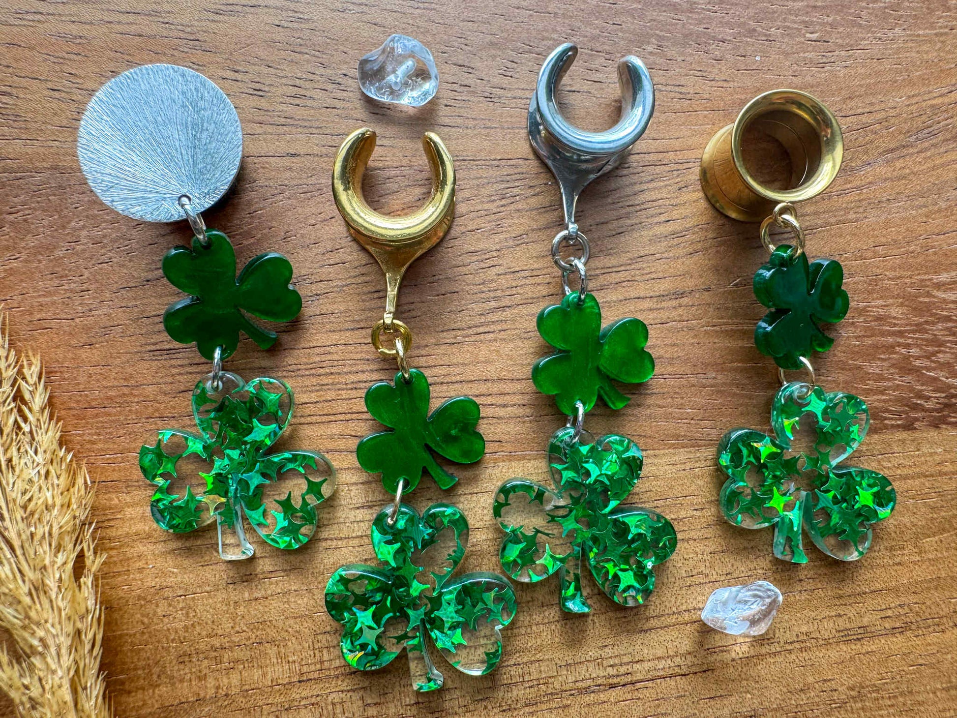 Gold or Silver Shamrock Clovers Plug Earrings