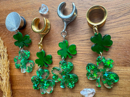 Gold or Silver Shamrock Clovers Plug Earrings