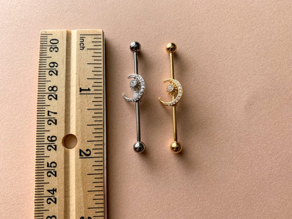 Gold Or Silver Industrials with Crescent Moon Charms