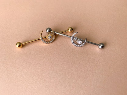 Gold Or Silver Industrials with Crescent Moon Charms