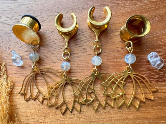 Golden Lotus & Labradorite Plug Earrings