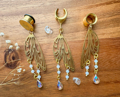 Golden Mystical Wings Plug Earrings