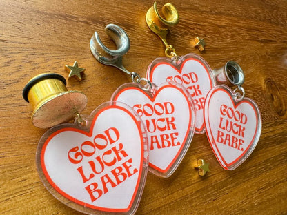 Good Luck Babe Hearts Plug Earrings
