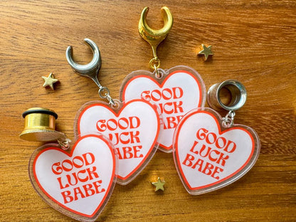 Good Luck Babe Hearts Plug Earrings