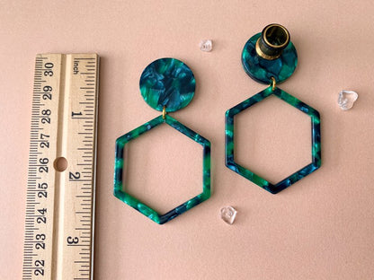 Green Acetate Hexagon-Shaped Hoops