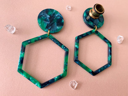 Green Acetate Hexagon-Shaped Hoops