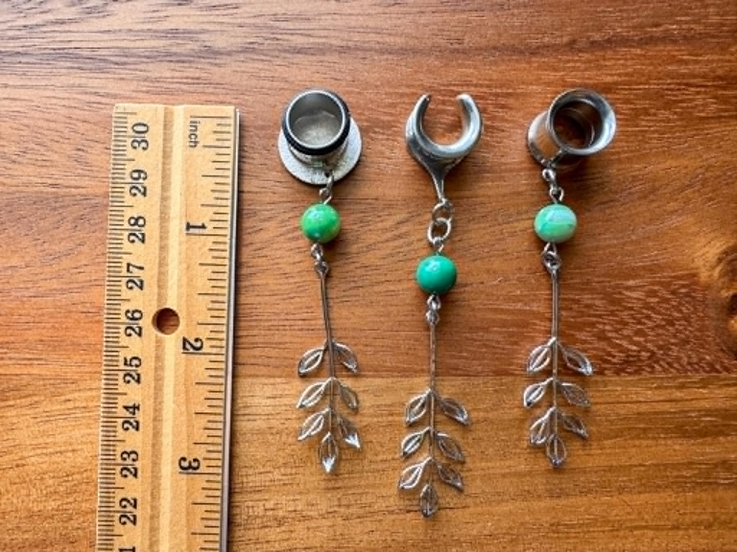Green Agate & Rhodium Leaves