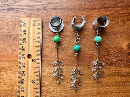 Green Agate & Rhodium Leaves
