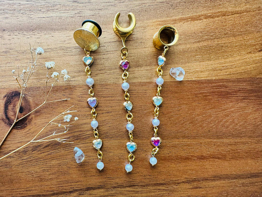 Heart & Pearl Strands Plug Earrings