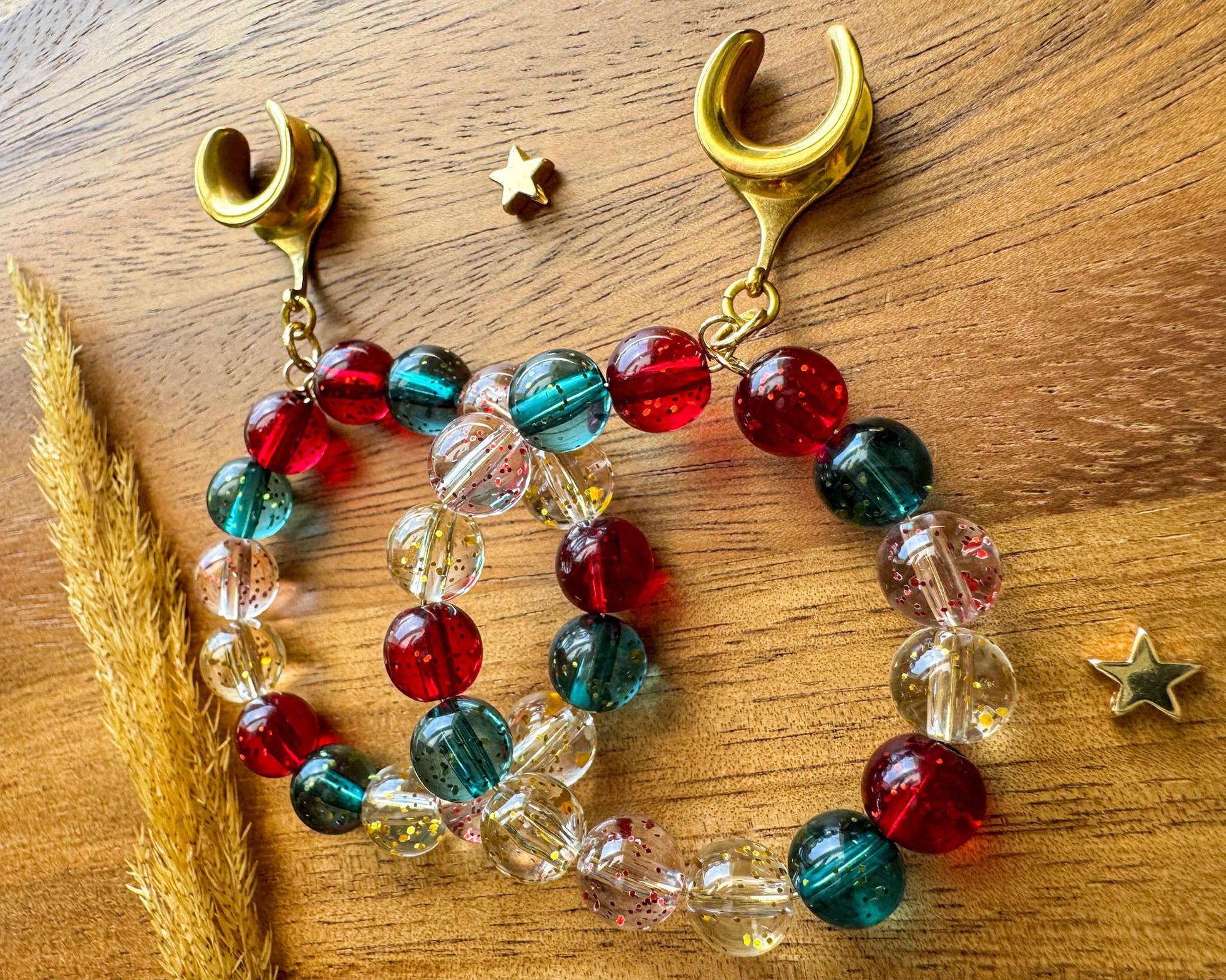 Holiday Beaded Hoops Plug Earrings