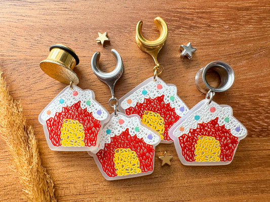 Holiday Gingerbread House Plug Earrings