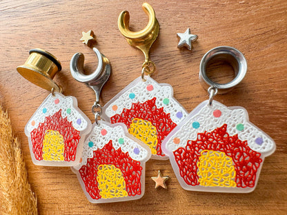 Holiday Gingerbread House Plug Earrings
