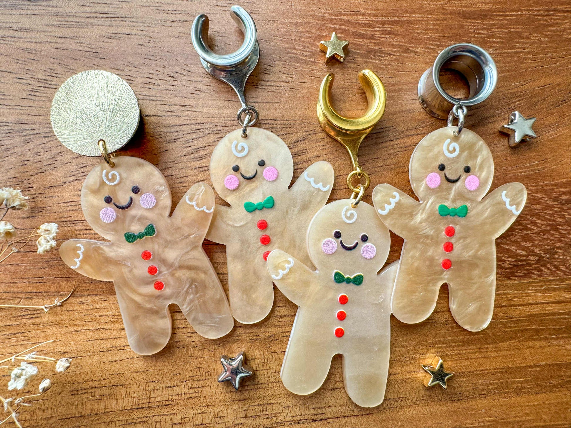 Holiday Gingerbread Man Dangles Plug Earrings