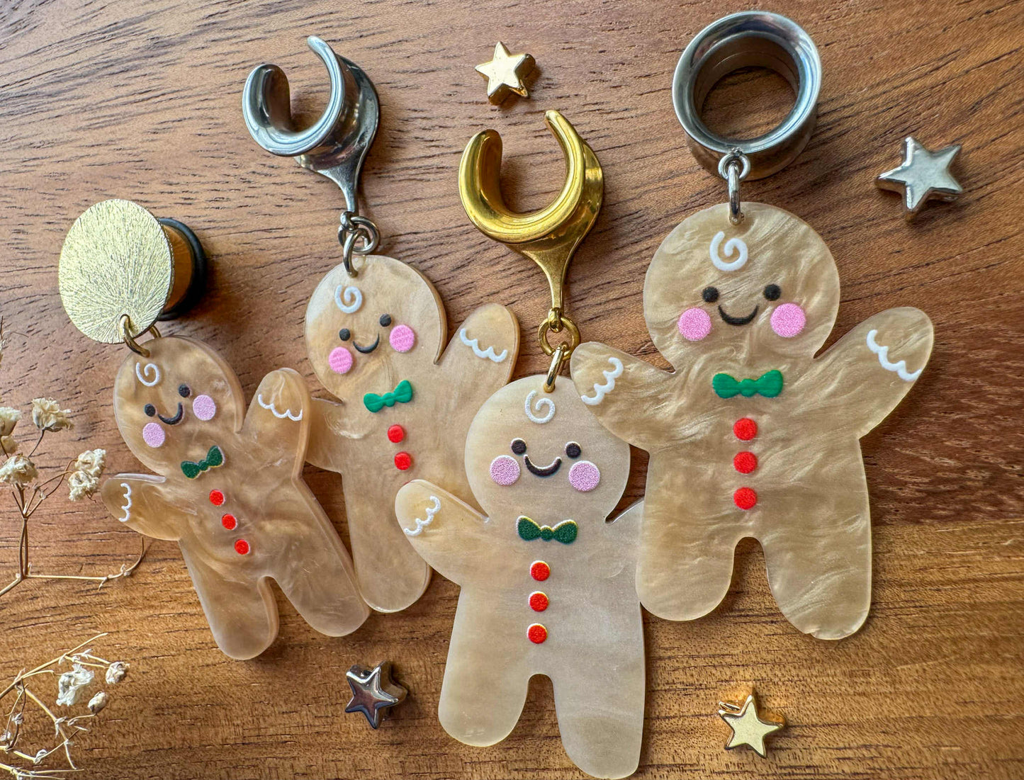 Holiday Gingerbread Man Dangles Plug Earrings